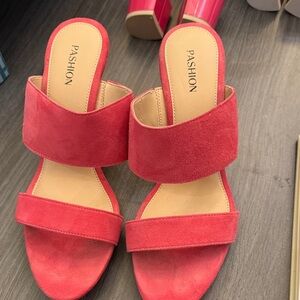 Pashion pink Suede Sandals with 4 interchangeable heels sets